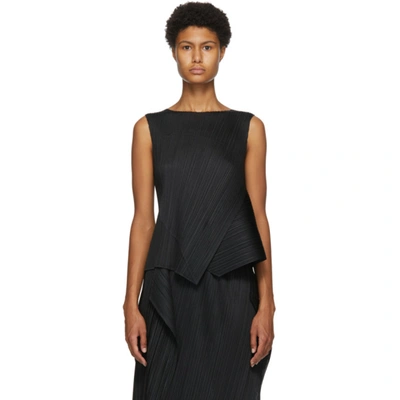 Issey Miyake Black Diagonal Pleats Tank Top In 15 Black