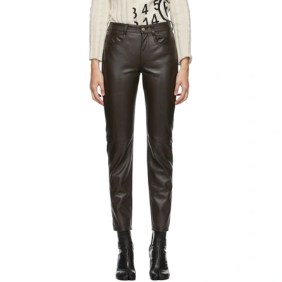 Mm6 Maison Margiela Brown Leather Skinny Trousers In 142 Brown