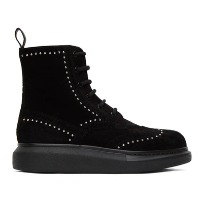 Alexander Mcqueen Ssense Exclusive Black Suede Studded Hybrid Boots In Black / Sil