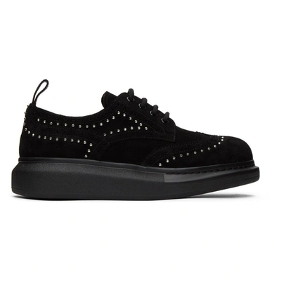 Alexander Mcqueen Ssense Exclusive Black Suede Studded Hybrid Brogues In Black / Sil