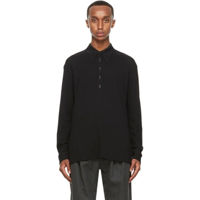 Lemaire Black Crepe Jersey Long Sleeve Polo In Grey