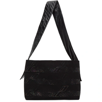 We11 Done Black Canvas Maxi Logo Messenger Bag