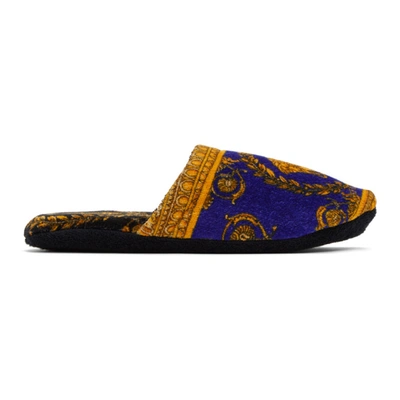 Versace Blue Baroque Slippers In Z7621 Blue