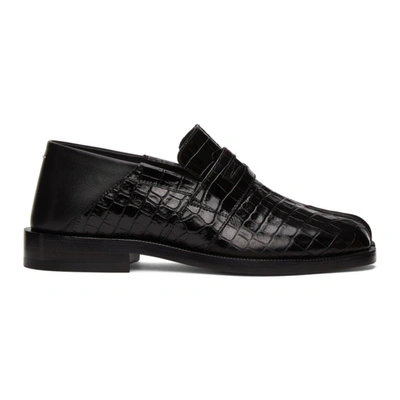 Maison Margiela Tabi Collapsible-heel Croc-effect Leather Loafers In Black