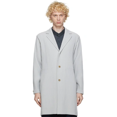 Issey Miyake Grey Basic Long Coat In 11 Light Gr