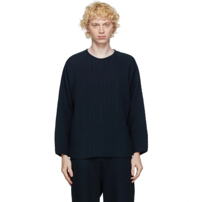 Issey Miyake Homme Plisse  Navy Knit Rustic Sweater In 75 Navy