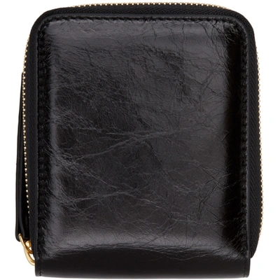 Maison Margiela Black Leather Medium Zip Around Wallet In T8013 Black