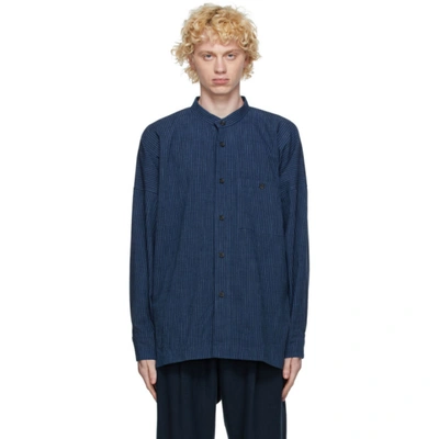 Issey Miyake Striped Cotton Shirt In 73 Drkblue