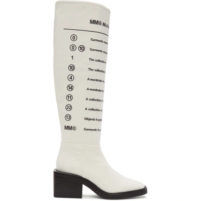 Mm6 Maison Margiela White Logo Print Tall Boots In H1527 White