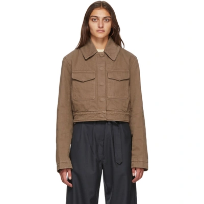 Lemaire Cropped Garment-dyed Denim Jacket In 472 Bronze