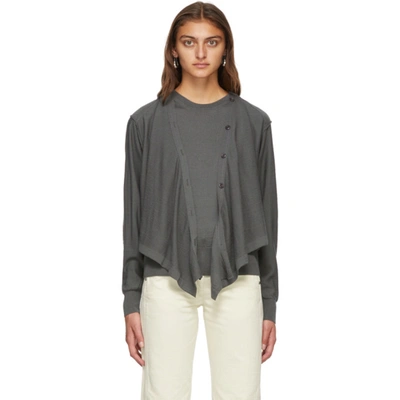 Lemaire Grey Merino Cardigan Sweater In 966 Anthrac