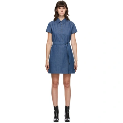 Apc Blue Ripstop Denim Prudence Dress In Indigo Delave