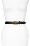 Balenciaga Logo Buckle Slim Leather Belt In Black