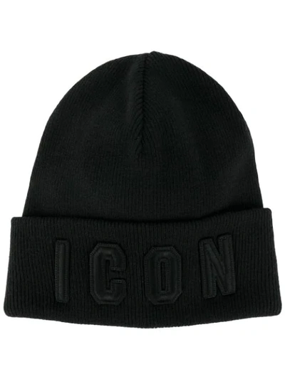 Dsquared2 Embroidered Icon Knitted Beanie In Black