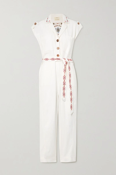 Chufy Gouyen Belted Embroidered Cotton-twill Jumpsuit In Ivory