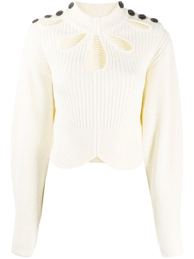 Self-portrait White Wool Blend Sweater With Cut Out Details