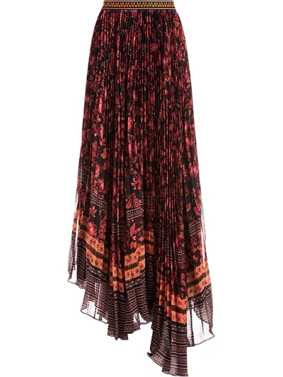 Alice And Olivia Katz Asymmetric Pleated Floral-print Crepe Skirt In Red