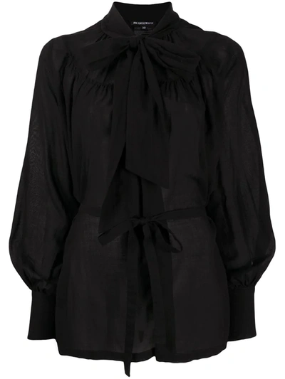 Ann Demeulemeester Pussy-bow Belted Chiffon Blouse In Black