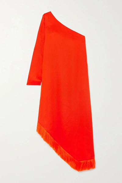 Mother Of Pearl Gwen One-sleeve Asymmetric Fringed Lyocell Midi Dress In Orange
