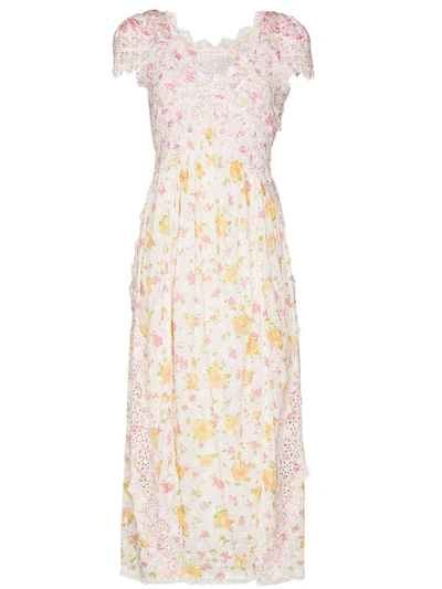 Loveshackfancy Archer Crochet-trimmed Floral-print Broderie Anglaise Cotton Dress In Multicolour