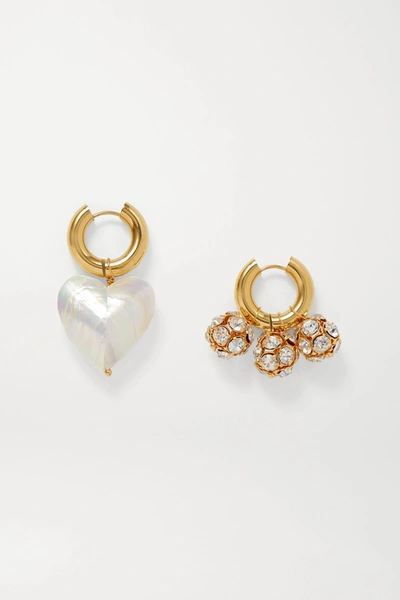 Timeless Pearly Gold-tone, Crystal And Pearl Hoop Earrings