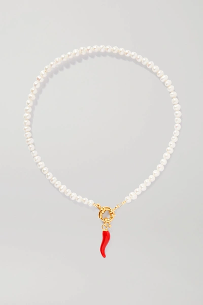 Timeless Pearly Gold-tone, Pearl And Enamel Necklace In White