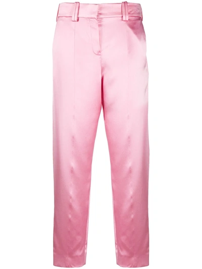 Balmain Silk-satin Straight-leg Trousers In Pink