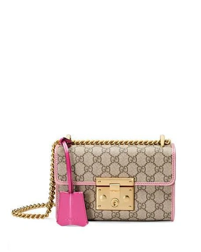 Gucci Padlock Small Gg Supreme Shoulder Bag, Gg Supreme/pink, Gg W/ Pink Trim