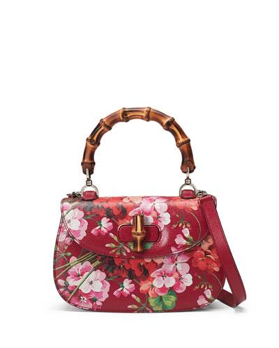 Gucci Bamboo Classic Blooms Small Top-handle Bag, Red In Red With Blooms