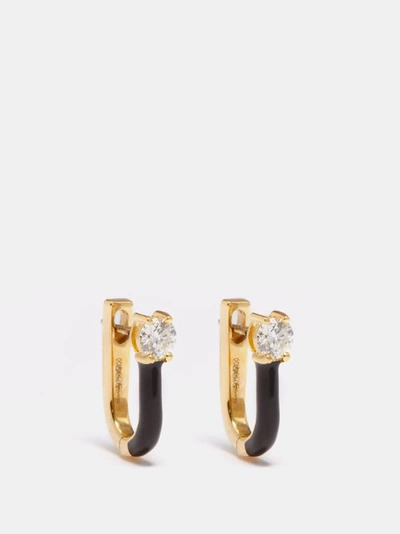 Melissa Kaye Aria U Huggie 18-karat Gold, Diamond And Enamel Earrings