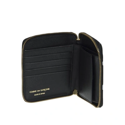 Comme Des Garçons Black Leather Wallet With Polka Dots