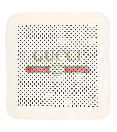 Gucci Baby Polka-dot Logo Cotton Blanket In White