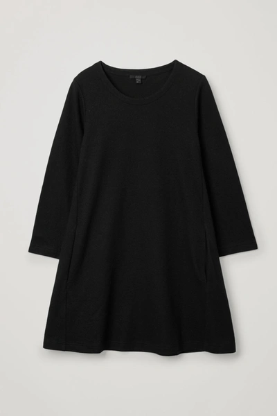 Cos Merino Wool-cotton Mix A-line Dress In Black