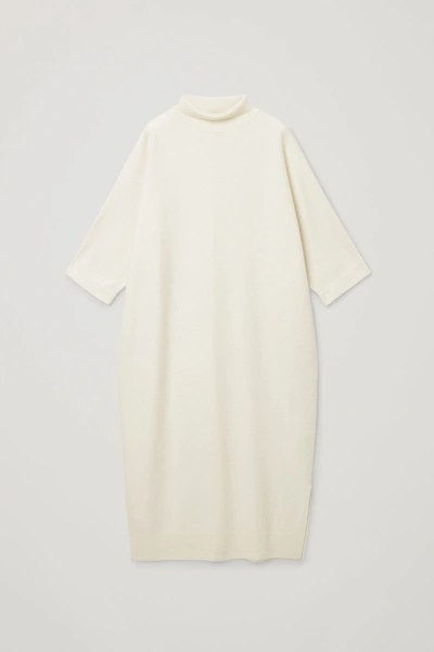 Cos Boiled Merino Wool Roll-neck Maxi Dress In White