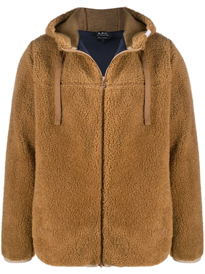 Apc Rohan Hooded Zipped Fleece Jacket In Brown