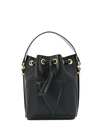 Valentino Garavani V-logo Walk Leather Bucket Bag In Black