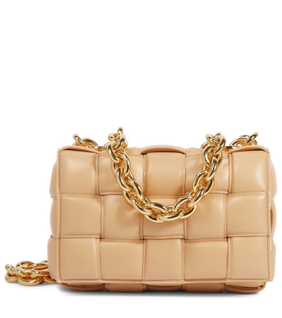 Bottega Veneta The Chain Cassette Padded Leather Shoulder Bag In Almond/ Gold