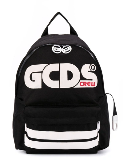 Gcds Kids' Logo Print Nylon Canvas Backpack In Black
