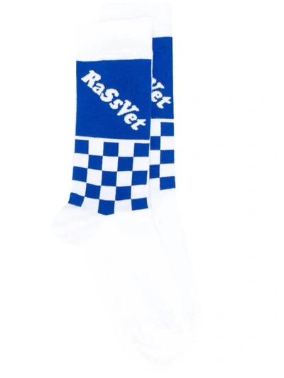 Rassvet White & Blue Check Logo Sport Socks