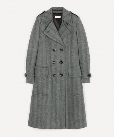 Dries Van Noten Chevron Wool-blend Coat In Grey