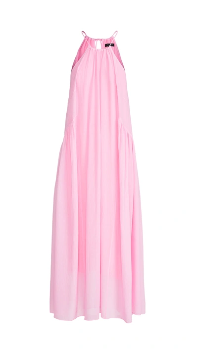 Rag & Bone Melody Gathered Cotton And Silk-blend Gauze Maxi Dress In Neon Pink