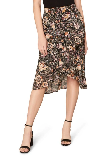 Cupcakes And Cashmere Casey Floral Wrap Front Skirt In Black