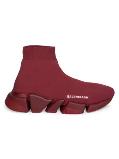 Balenciaga Women's Speed 2.0 Knit High Top Sock Trainers In Dark Burgundy/white
