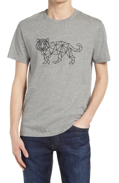 French Connection Tiger-print Cotton-blend Tee In Light Grey/ Black