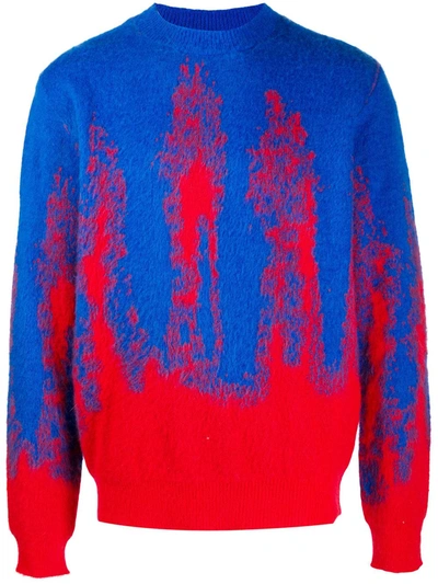 Msgm Fluorescent Pattern Knitted Jumper In Blue