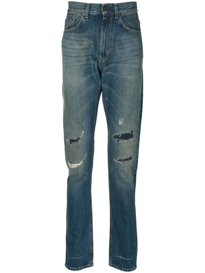 Kent & Curwen Distressed Straight-leg Jeans In Blue