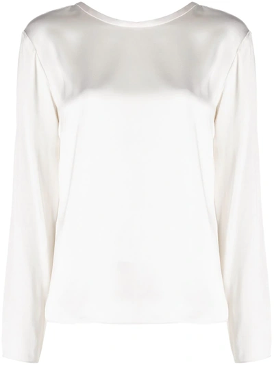 Tom Ford Long-sleeve Satin Blouse In Neutrals