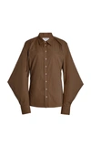Bottega Veneta Women's Cape-sleeve Cotton-blend Poplin Shirt In Brown