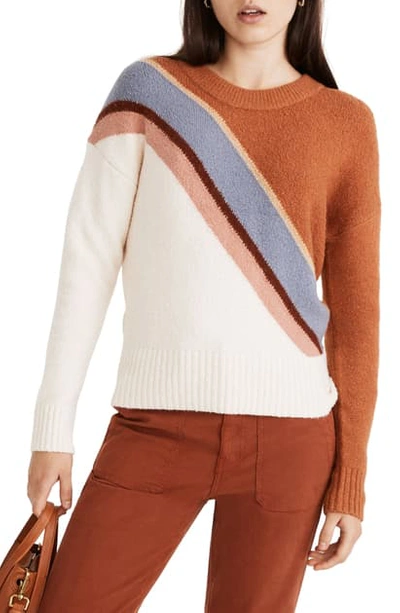 Madewell Lyford Stripe Coziest Textured Yarn Pullover Sweater In Heather Flaxen