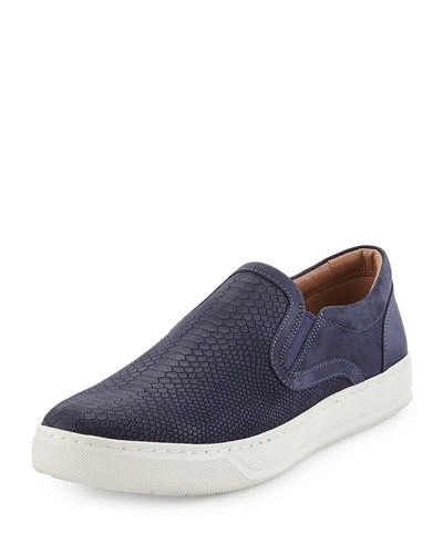 Vince Ace Embossed Leather Slip-on Sneaker In Navy